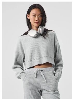ALO Yoga Ribbed Lounge Set in Heather Gray